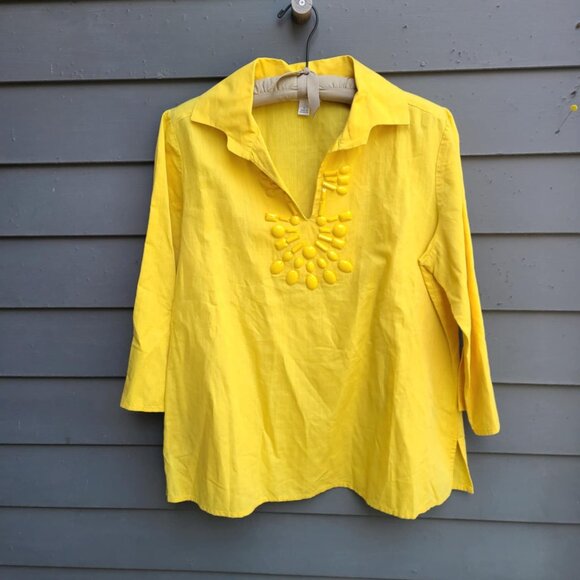 Talbots Yellow Linen Blend Tunic with Beaded Neck Line size Large - Picture 1 of 9
